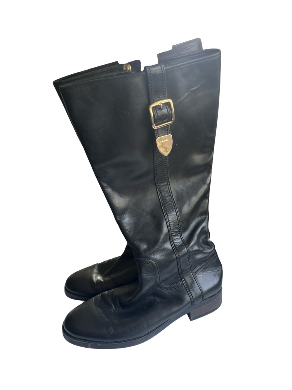 Coach Easton Extended Black Leather Riding Boots Preppy Classic Womens Size 8.5